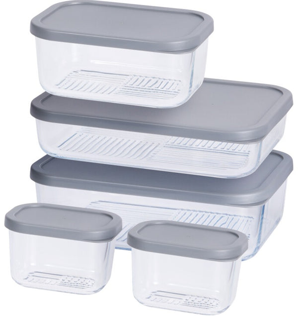 Cookinglife Vershoudbakjes - Glas - Grå - 5 Styk