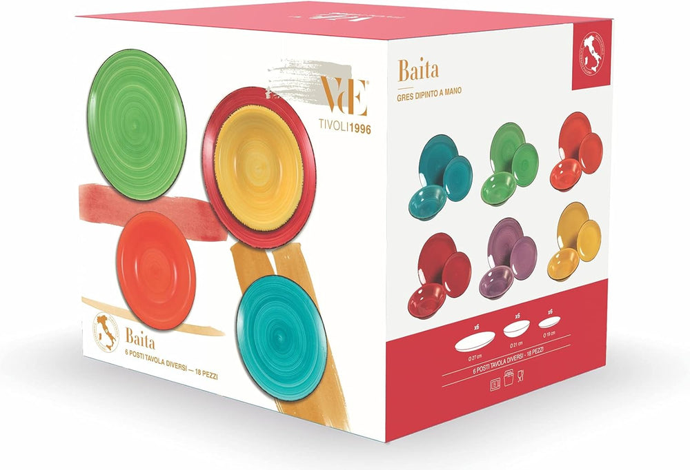 Villa d'Este Home Serviesset Baita Multicolor 18-delig / 6 personer - 6 dinerborden, 6 ontbijtborden og 6 dybe borden