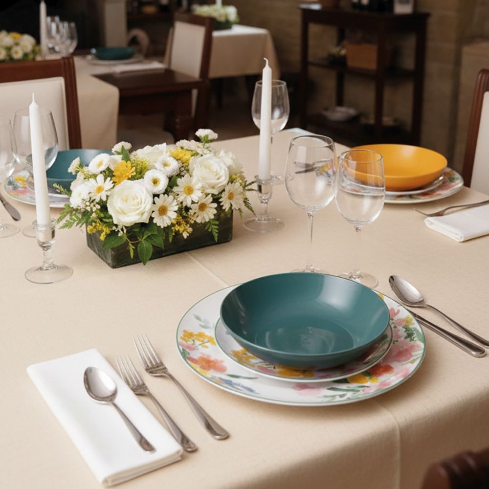 Villa d'Este Home Serviesset Flora Porselein 18-delig / 6 personer - 6 middagstallerkener, 6 morgenmadstallerkener og 6 dybe tallerkener