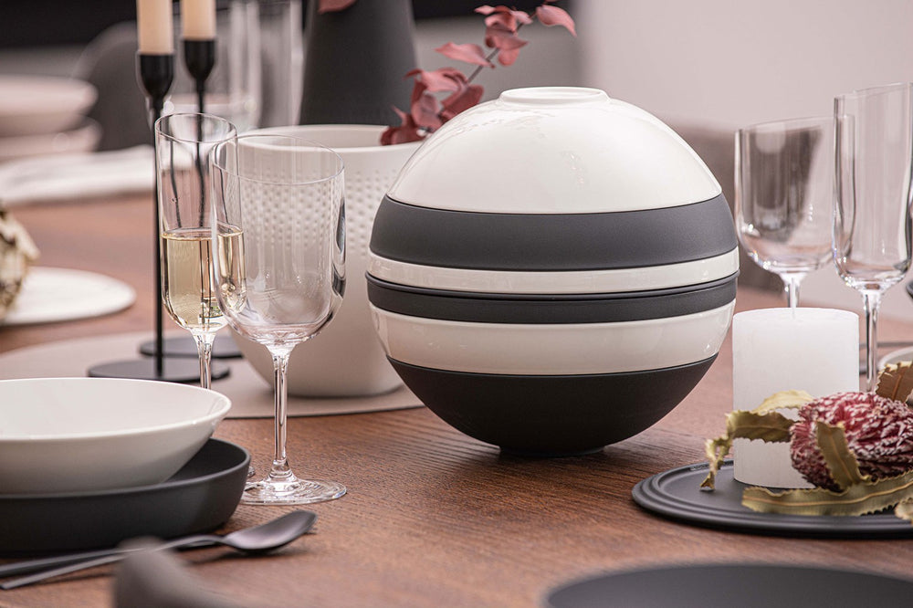 Villeroy & Boch Serviesset La Boule - Sort / Hvid 7-delt / 2 personer - 2x skål, 2x fad, 2x universelt tallerken, 1x serveringsfad