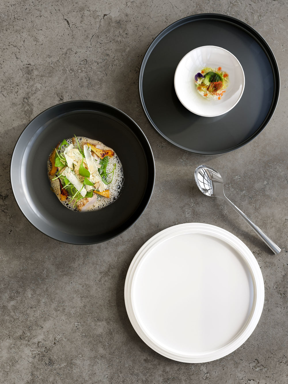 Villeroy & Boch Serviesset La Boule - Sort / Hvid 7-delt / 2 personer - 2x skål, 2x fad, 2x universelt tallerken, 1x serveringsfad