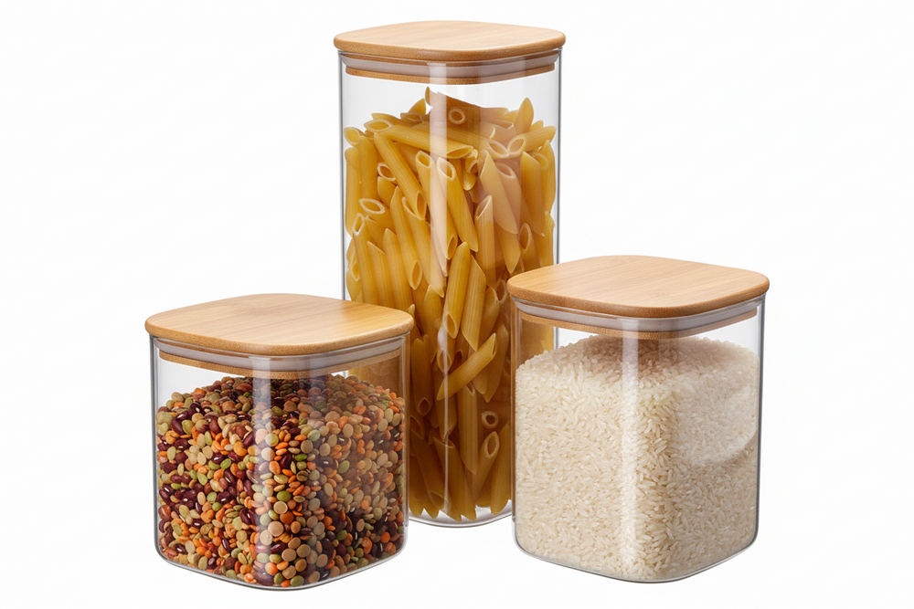 Opbevaringsglas med bambuslåg 3 stk - Opbevaring af tørre ingredienser