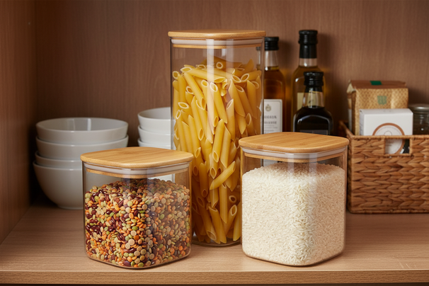 Opbevaringsglas med bambuslåg 3 stk - Opbevaring af tørre ingredienser
