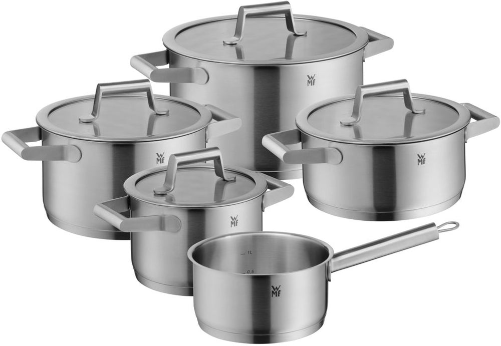 WMF Pannenset Comfort Line 5-Delig Inkluderet GRATIS Cookinglife Kogegrej sæt - Kogepande ø 16, 20, 20 og 24 cm samt Stegepande ø 16 cm