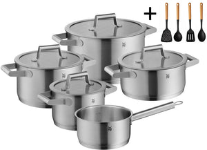 WMF Pannenset Comfort Line 5-Delig Inkluderet GRATIS Cookinglife Kogegrej sæt - Kogepande ø 16, 20, 20 og 24 cm samt Stegepande ø 16 cm