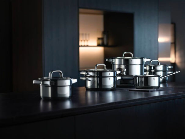 WMF Pannenset Compact Cuisine 5-Delig Inkluderet GRATIS Cookinglife Kogegrej sæt - Kogepande ø 16, 16, 20 og 20 cm samt Stegepande ø 14 cm