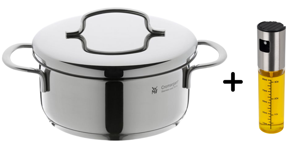 WMF Kogepande Mini lav - ø 14 cm / 900 ml - Inkluderer GRATIS Cookinglife Olieforstøver 100 ml - Egnet til alle varmekilder