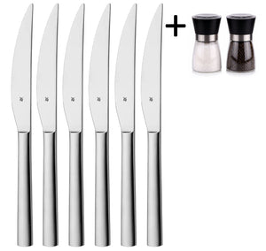 WMF Steakmessen Nuova - 6 styk - Inkluderer GRATIS Cookinglife Peber- og Saltkværnssæt