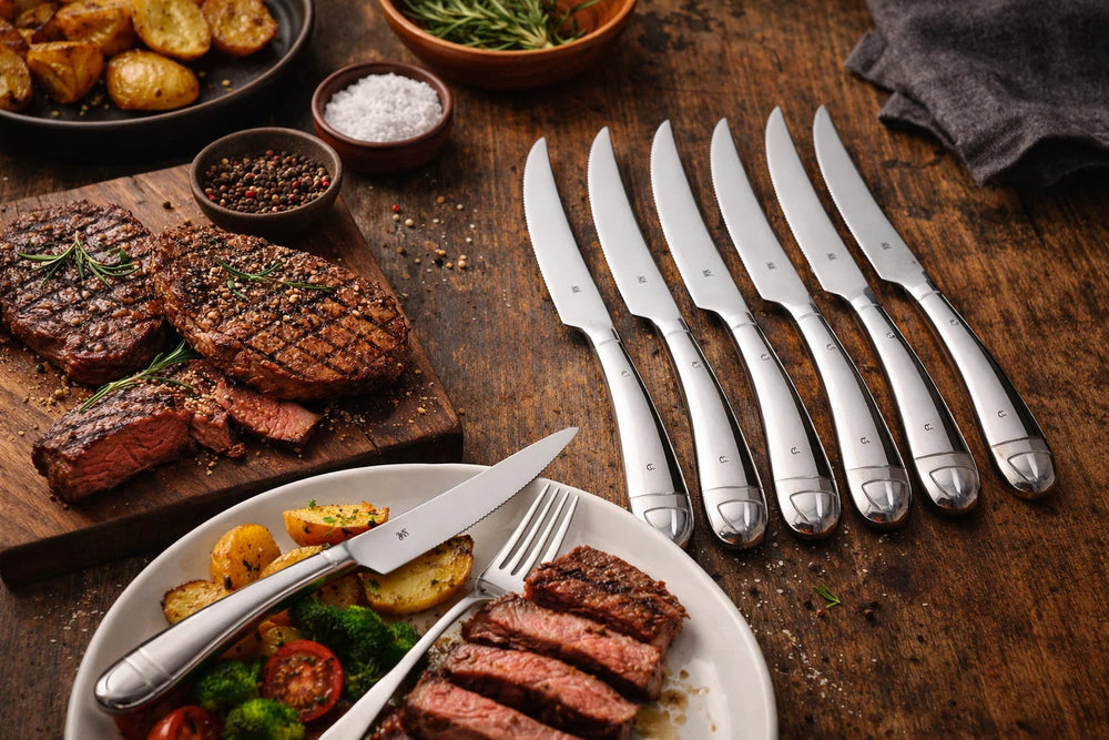 WMF Geschenkidee Steakknive 6-delt - L 230mm + Cookinglife Peber- og Saltkværnssæt
