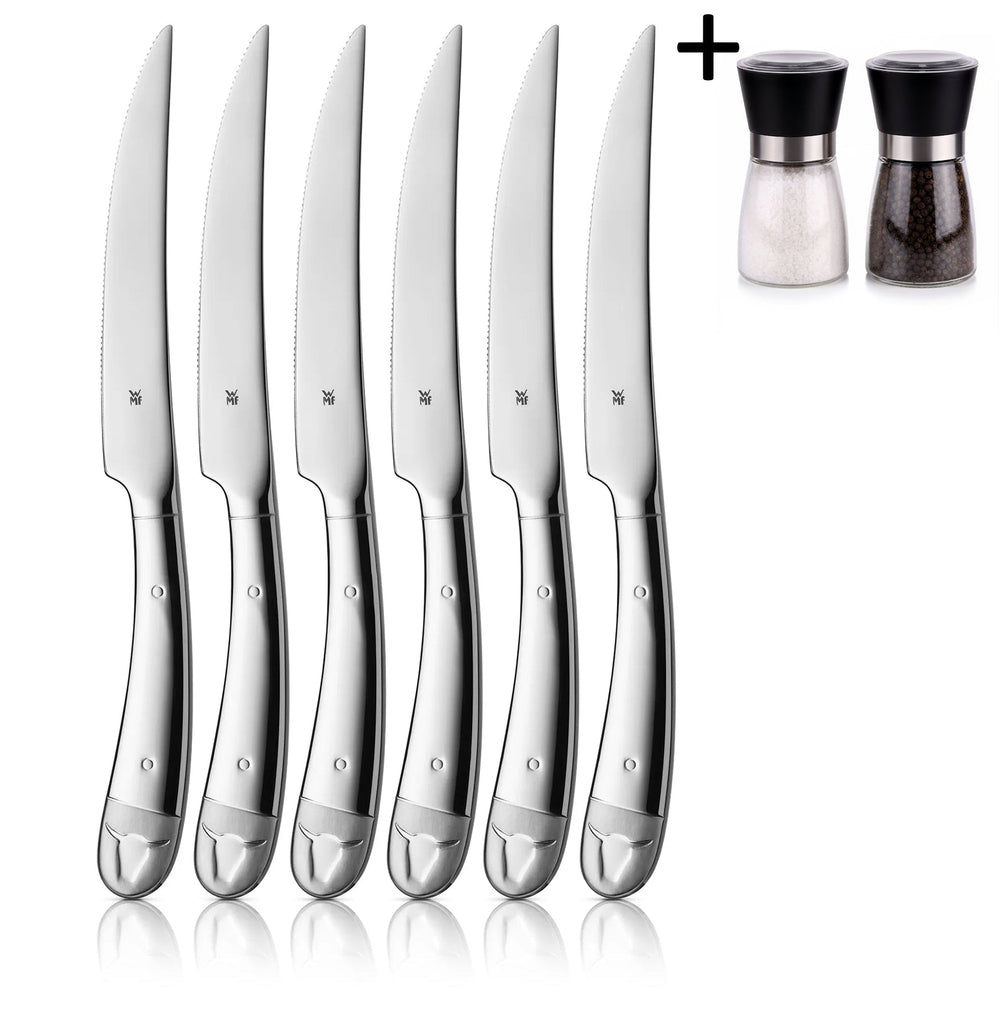 WMF Geschenkidee Steakknive 6-delt - L 230mm + Cookinglife Peber- og Saltkværnssæt
