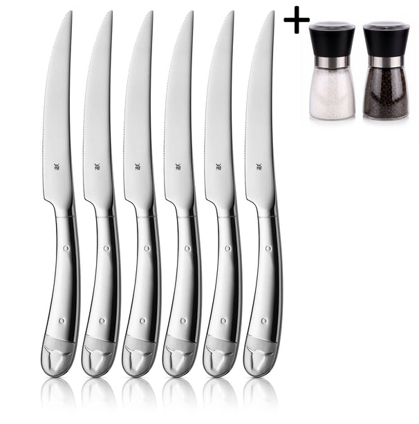 WMF Geschenkidee Steakknive 6-delt - L 230mm + Cookinglife Peber- og Saltkværnssæt