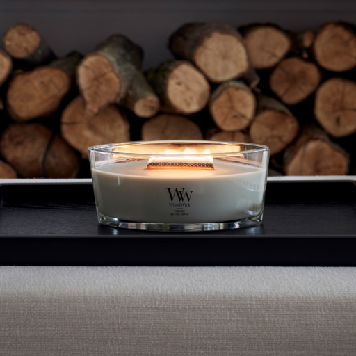 WoodWick Duftlys Ellipse Fireside - 9 cm / 19 cm - Duftlys i Glas - Trævæge