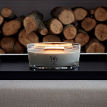 WoodWick Duftlys Ellipse Fireside - 9 cm / 19 cm - Duftlys i Glas - Trævæge