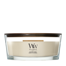 WoodWick Duftlys Ellipse Patchouli Crème - 9 cm / 19 cm - Duftlys i Glas - Trævæge