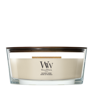 WoodWick Duftlys Ellipse Patchouli Crème - 9 cm / 19 cm - Duftlys i Glas - Trævæge