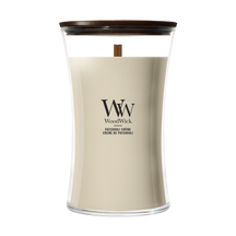 WoodWick Duftlys Large Patchouli Creme - 18 cm / ø 10 cm - Duftlys i Glas - Trævæge