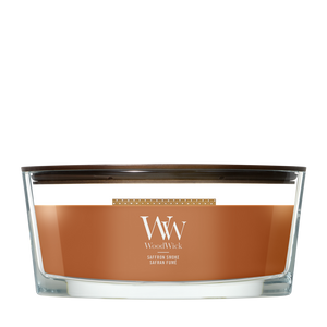 WoodWick Duftlys Ellipse Saffron Smoke - 9 cm / 19 cm - Duftlys i Glas - Trævæge