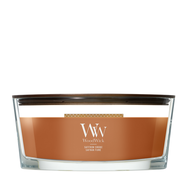 WoodWick Duftlys Ellipse Saffron Smoke - 9 cm / 19 cm - Duftlys i Glas - Trævæge