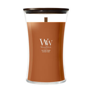 WoodWick Duftlys Large Saffron Smoke - 18 cm / ø 10 cm - Duftlys i Glas - Trævæge