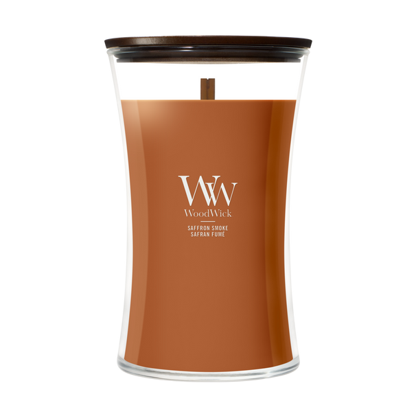 WoodWick Duftlys Large Saffron Smoke - 18 cm / ø 10 cm - Duftlys i Glas - Trævæge