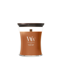 WoodWick Duftlys Medium Saffron Smoke - 11 cm / ø 10 cm - Duftlys i Glas - Trævæge