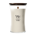 WoodWick Duftlys Large Tonka & Almond Milk - 18 cm / ø 10 cm - Duftlys i Glas - Trævæge
