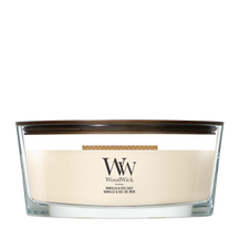 WoodWick Duftlys Ellipse Vanilla & Sea Salt - 9 cm / 19 cm - Duftlys i Glas - Trævæge