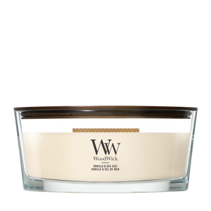 WoodWick Duftlys Ellipse Vanilla & Sea Salt - 9 cm / 19 cm - Duftlys i Glas - Trævæge