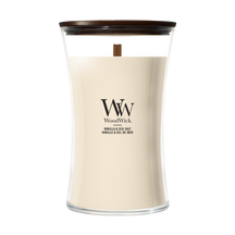 WoodWick Duftlys Large Vanilla & Sea Salt - 18 cm / ø 10 cm - Duftlys i Glas - Trævæge