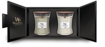 WoodWick Giftset Geurkaars Medium Fireside & Linen - 2 Stuks - Geurkaars i Glas - Trævæge