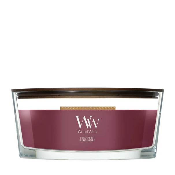 WoodWick Duftlys Ellipse Dark Cherry - 9 cm / 19 cm - Duftlys i Glas - Trævæge