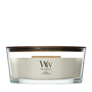 WoodWick Duftlys Ellipse Fireside - 9 cm / 19 cm - Duftlys i Glas - Trævæge