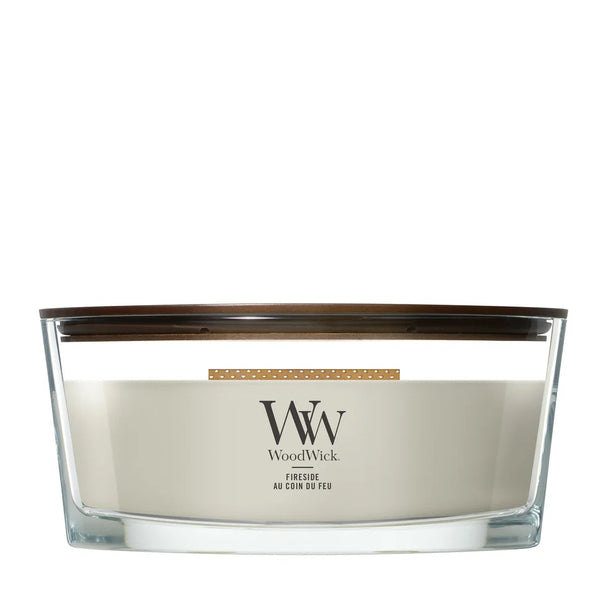 WoodWick Duftlys Ellipse Fireside - 9 cm / 19 cm - Duftlys i Glas - Trævæge