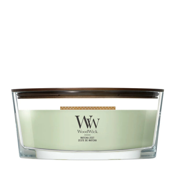 WoodWick Duftlys Ellipse Matcha Zest - 9 cm / 19 cm - Duftlys i Glas - Trævæge