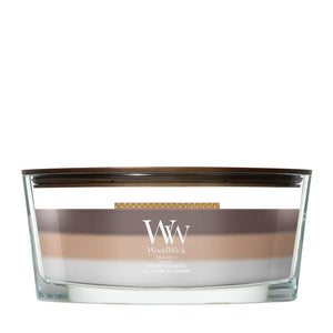 WoodWick Duftlys Ellipse Trilogy Radiant Cashmere - 9 cm / 19 cm - Duftlys i Glas - Trævæge