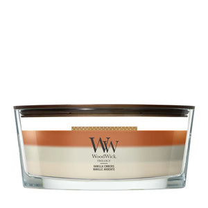 WoodWick Duftlys Ellipse Trilogy Vanilla Embers - 9 cm / 19 cm - Duftlys i Glas - Trævæge