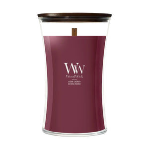 WoodWick Duftlys Large Dark Cherry - 18 cm / ø 10 cm - Duftlys i Glas - Trævæge