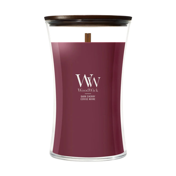 WoodWick Duftlys Large Dark Cherry - 18 cm / ø 10 cm - Duftlys i Glas - Trævæge