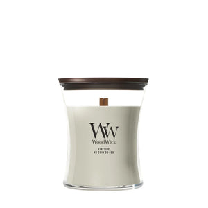 WoodWick Duftlys Medium Fireside - 11 cm / ø 10 cm - Duftlys i Glas - Trævæge