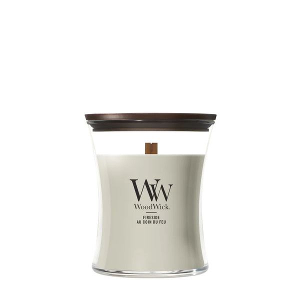 WoodWick Duftlys Medium Fireside - 11 cm / ø 10 cm - Duftlys i Glas - Trævæge