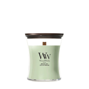 WoodWick Duftlys Medium Matcha Zest - 11 cm / ø 10 cm - Duftlys i Glas - Trævæge