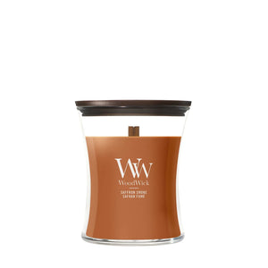 WoodWick Duftlys Medium Saffron Smoke - 11 cm / ø 10 cm - Duftlys i Glas - Trævæge