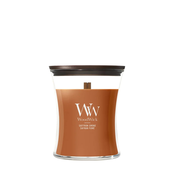 WoodWick Duftlys Medium Saffron Smoke - 11 cm / ø 10 cm - Duftlys i Glas - Trævæge