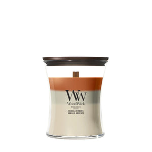 WoodWick Duftlys Medium Trilogy Vanilla Embers - 11 cm / ø 10 cm - Duftlys i Glas - Trævæge