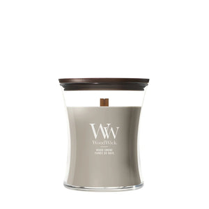 WoodWick Duftlys Medium Wood Smoke - 11 cm / ø 10 cm - Duftlys i Glas - Trævæge