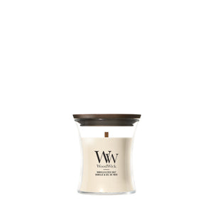 WoodWick Duftlys Mini Vanilla & Sea Salt - 8 cm / ø 7 cm - Duftlys i Glas - Trævæge