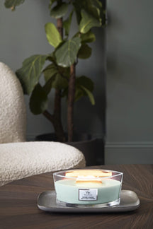 WoodWick Geurkaars Mini Sagewood & Seagrass - 8 cm / ø 7 cm - Geurkaars i Glas - Houten Lont