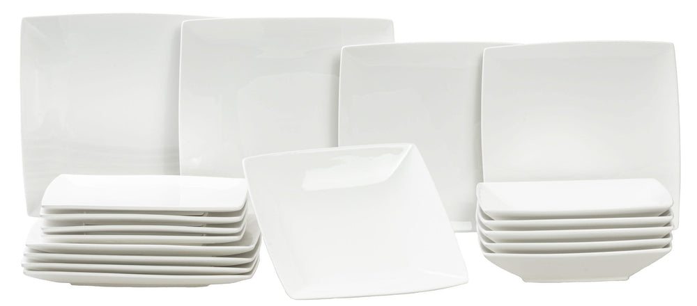 BonBistro Serviesset Yong Squito - Hvid 18-delig / 6 personer - 6 middagstallerkener, 6 dybe tallerkener og 6 flade tallerkener