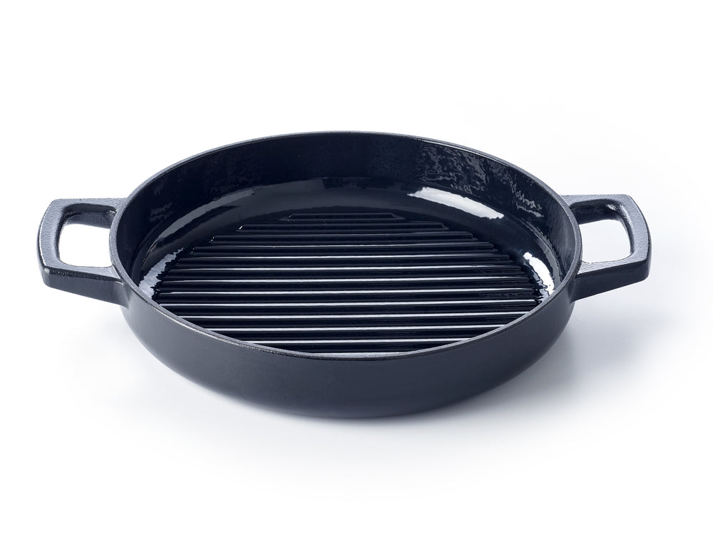 Alva Grillpande / Grillplade Nori ø 28 cm + Gratis Læderhåndtag - egnet til alle varmekilder - emaljeret non-stick belægning