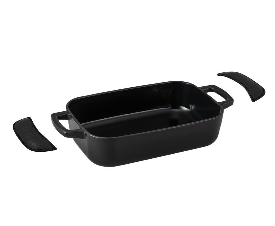 Alva Ovenskål / Braadslede Gietijzer Nori + Gratis Læderhåndtag - 30 x 21 x 8.2 cm - emaljeret non-stick belægning